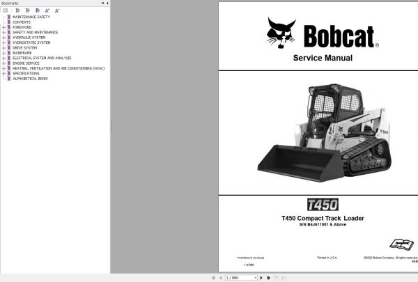 Bobcat Compact Track Loader T450 Service Manual 7412460 2020