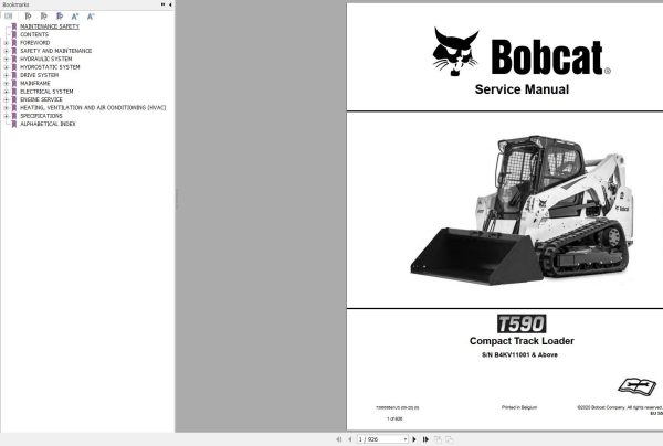 Bobcat Compact Track Loader T590 Service Manual 7398595 2020