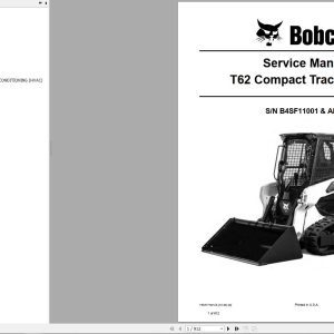Bobcat Compact Track Loader T62 Service Manual 7353171 2020