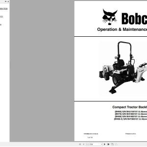 Bobcat Compact Tractor Backhoe BH66 BH76 BH86 BH86 5 Operation and Maintenance Manual 7376988 2020
