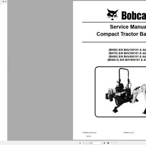 Bobcat Compact Tractor Backhoe BH66 BH76 BH86 BH86 5 Service Manual 7376989 06.2020