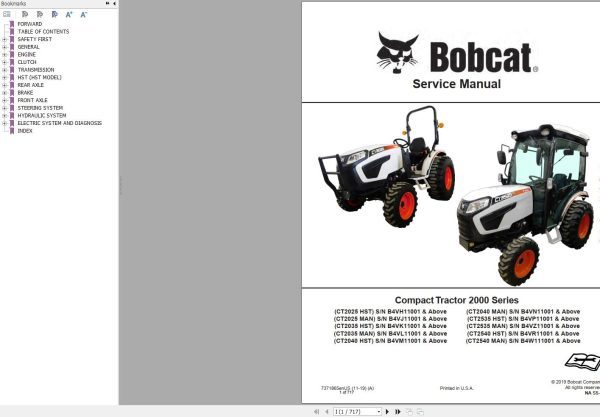 Bobcat Compact Tractor CT2025 CT2035 CT2040 CT2535 CT2540 Service Manual 7371865 2019