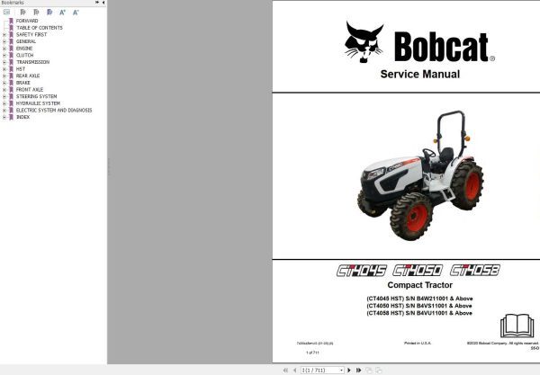 Bobcat Compact Tractor CT4045 CT4050 CT4058 Service Manual 7400445 2020