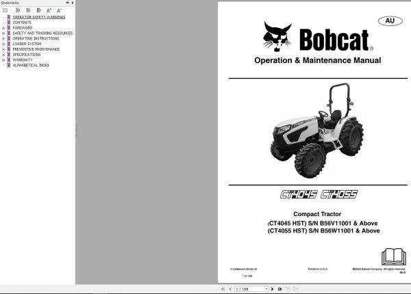 Bobcat Compact Tractor CT4045HST CT4055HST Operation and Maintenance Manual 7412980 7412980