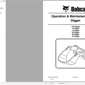 Bobcat Digger 12S 12 16 25 30 36 Operation and Maintenance Manual 6900948 09.2020