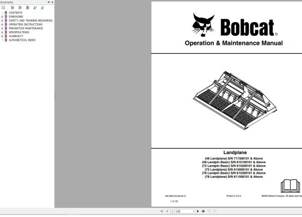 Bobcat Landplane 48 72 78 Operation and Maintenance Manual 6901095 08.2020