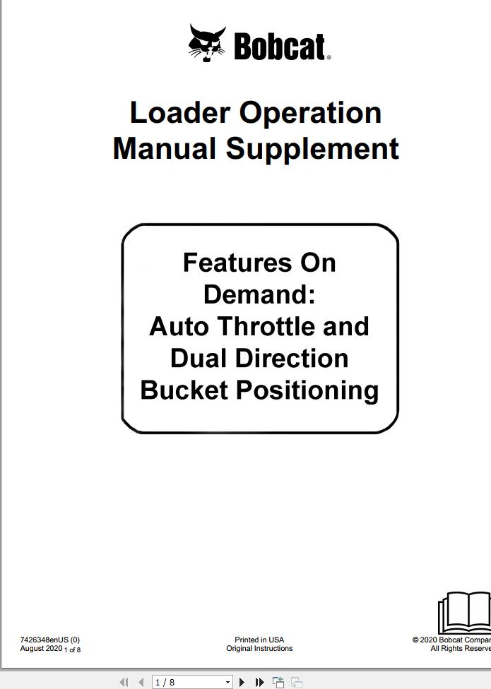 Bobcat Loader Supplement Operation Manual 7426348 enUS 08.2020