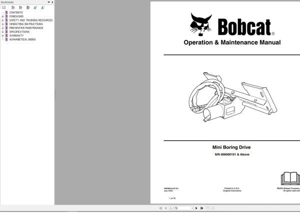 Bobcat Mini Boring Drive Operation and Maintenance Manual 6903826 07.2020