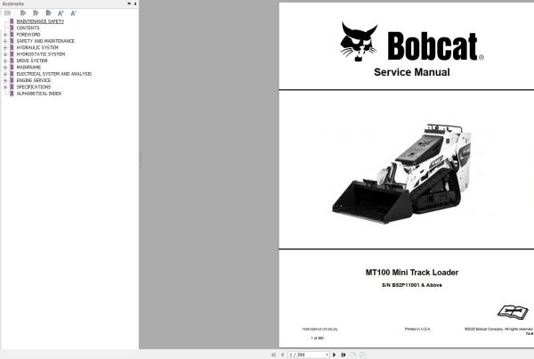 Bobcat Mini Track Loader MT100 Service Manual 7408142 2020