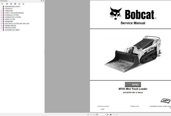 Bobcat Mini Track Loader MT85 Service Manual 7274811 2020