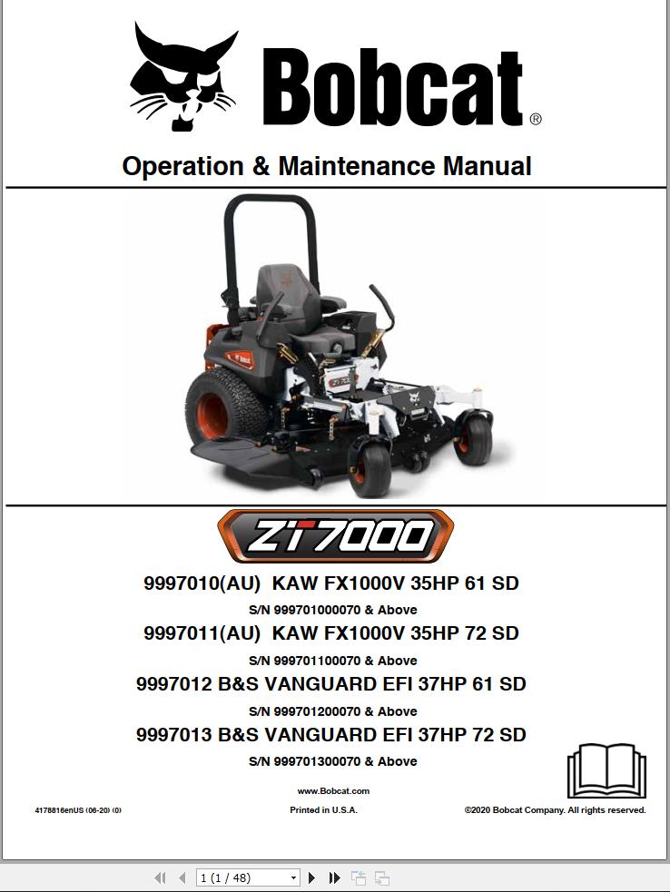 Bobcat Mower ZT7000 Operation and Maintenance Manual 4178816 2020