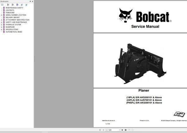 Bobcat Planer 18PLA 24PLA PNSFL Service Manual 6989705 06.2020