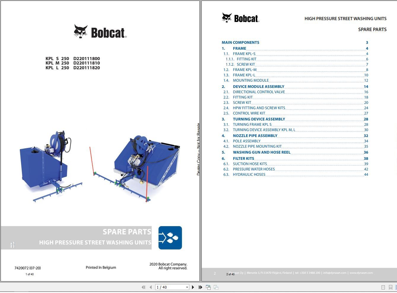Bobcat Pressure Washer KPL Series Spare Parts List 7420072 07.2020