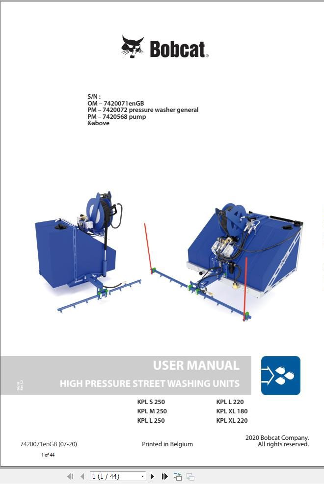 Bobcat Pressure Washer KPL Series User Manual 7420071 07.2020