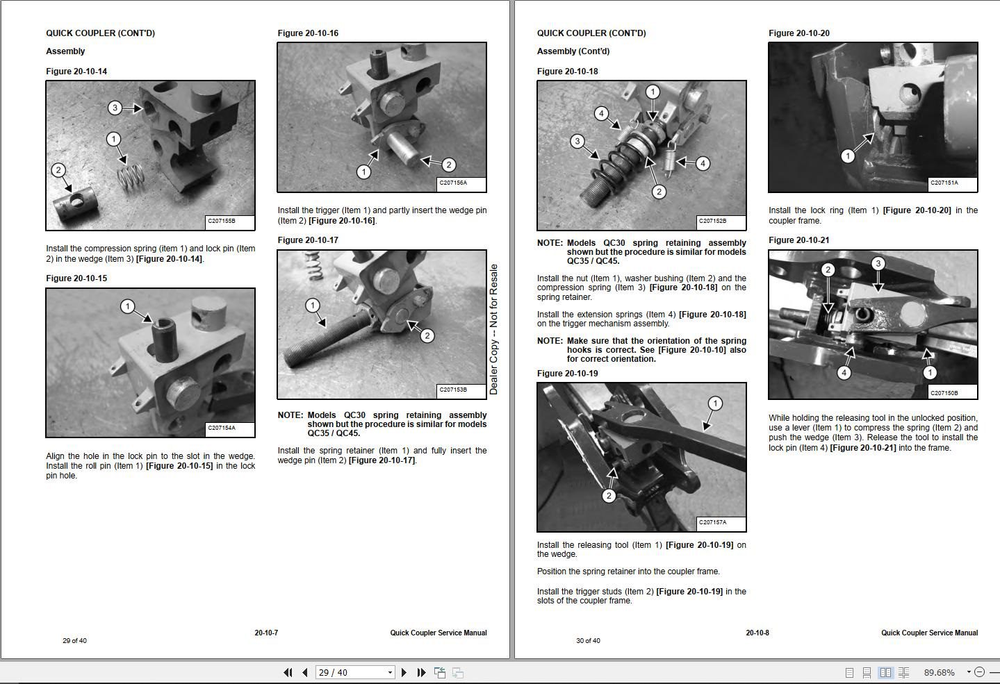 Bobcat Quick Coupler QC30 QC35 QC451 QC452 QC453 Service Manual