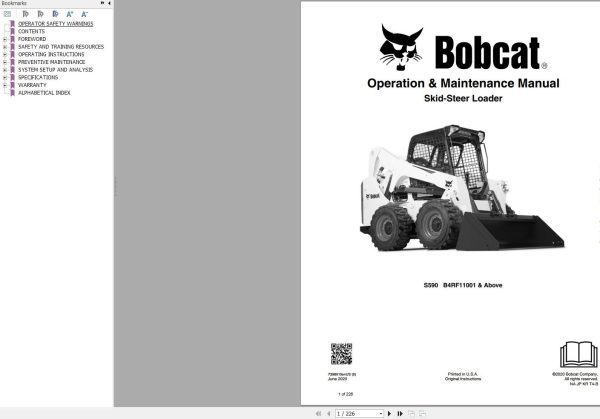 Bobcat Skid Steer Loader S590 Operation and Maintenance Manual 2020