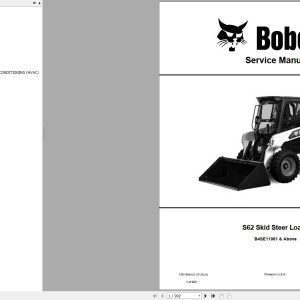 Bobcat Skid Steer Loader S62 Service Manual 7353168 2020