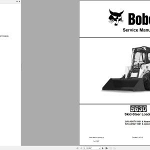 Bobcat Skid Steer Loader S630 Service Manual 2020