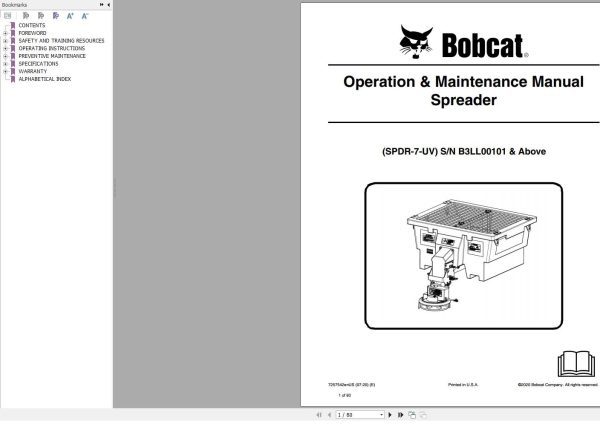 Bobcat Spreader SPDR 7 UV Operation and Maintenance Manual 7257542 07.2020