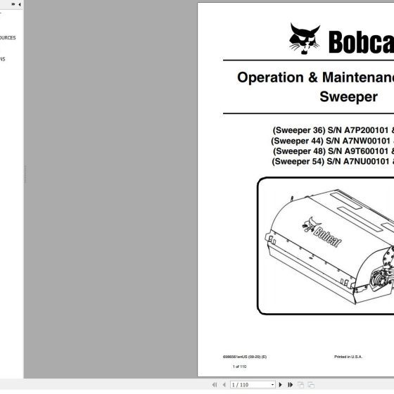 Bobcat Sweeper 54 60 72 Operation and Maintenance Manual 6724016 01.2021