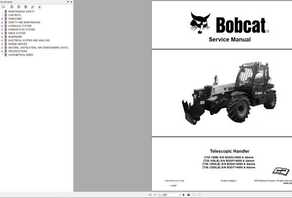 Bobcat Telescopic Handler T35105 T36120SL Service Manual 2019