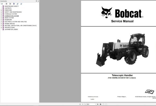 Bobcat Telescopic Handler T35140S Service Manual 7400387 2020