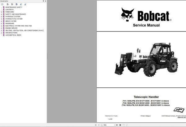 Bobcat Telescopic Handler T41140SLP T40180SLP Service Manual