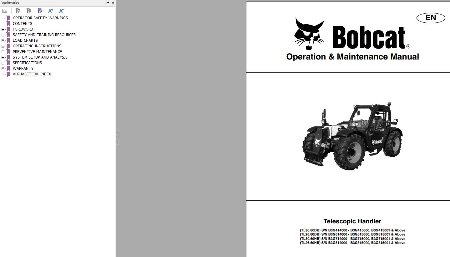 Bobcat Telescopic Handler TL2660 TL3060 Operation and Maintenance Manua