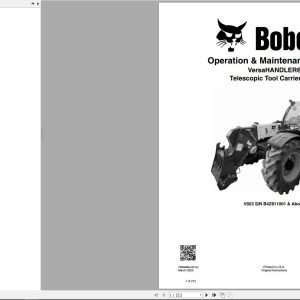 Bobcat Telescopic Tool Carrier V923 Operation and Maintenance Manual 7399968 2020