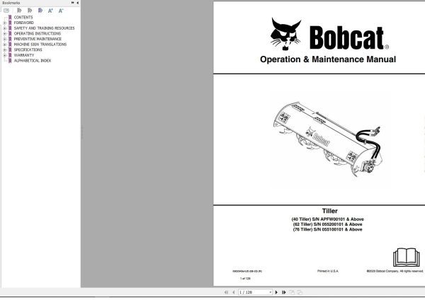 Bobcat Tiller 40 62 76 Operation and Maintenance Manual 6902943 08.2020