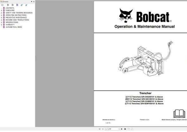 Bobcat Trencher LT112 LT113 MX112 Operation and Maintenance Manual 6902550 08.2020