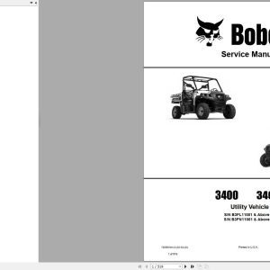 Bobcat Utility Vehicle 3400 3400xl Service Manual 2020