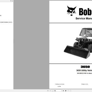 Bobcat Utility Vehicle 3650 Service Manual 7252958 2020