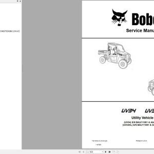 Bobcat Utility Vehicle UV34 UV34XL Service Manual 2020