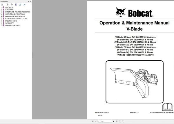 Bobcat V Blade 60 to 108 Operation and Maintenance Manual 6902081 11.2020