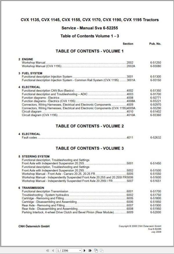 Case Tractor CVX 1135 to CVX 1195 Service Manual Sva 6 52255
