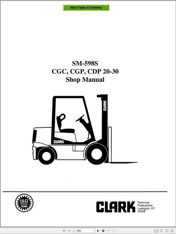 Clark Forklift CGC CGP CDP 20 to 30 Shop Manual SM 598S