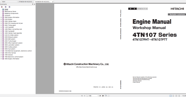 Hitachi Yanmar 4TN107 Series Engine Workshop Technical Manual 2