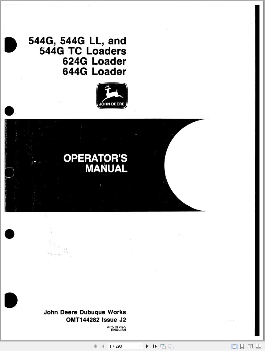 John Deer Loader 544G to 644G Operators Manual OMT144282