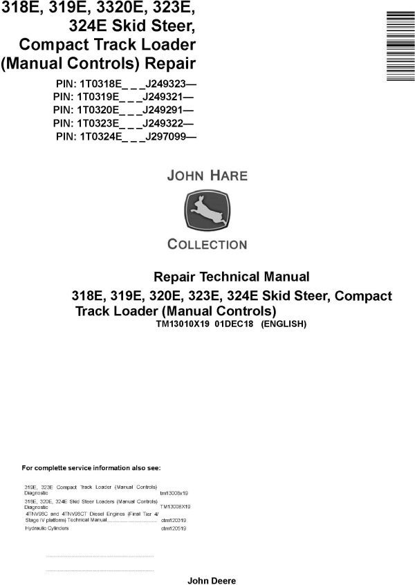 John Deere 318E 319E 320E 323E 324E Loaders Repair Technical Manual TM13010X19 1