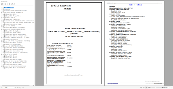 John Deere Excavator 350GLC Repair Technical Manuals TM12179 1