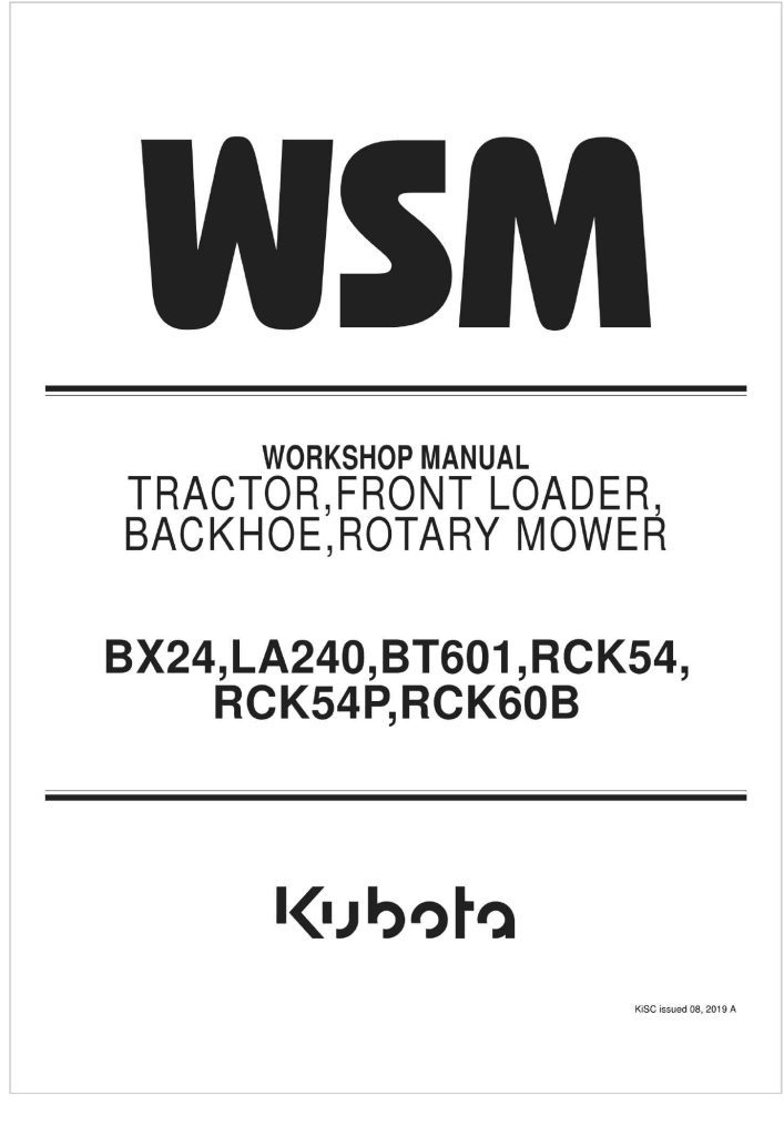 Kubota Backhoe BT601 Manual