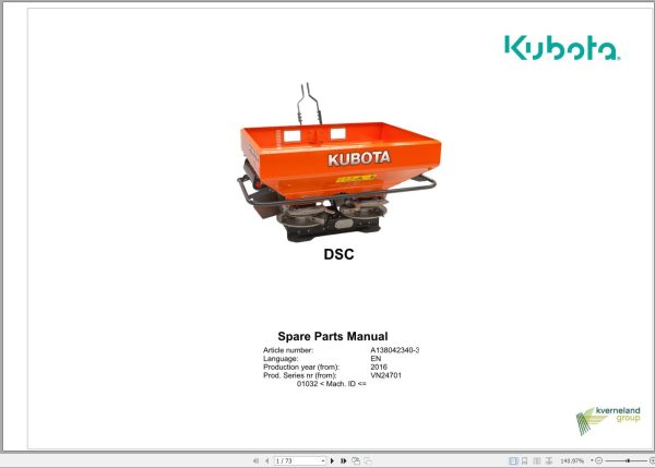 Kubota Disc Spreaders DSC Spare Parts Manual 2016