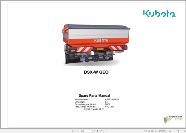 Kubota Disc Spreaders DSX W GEO Spare Parts Manual 2020