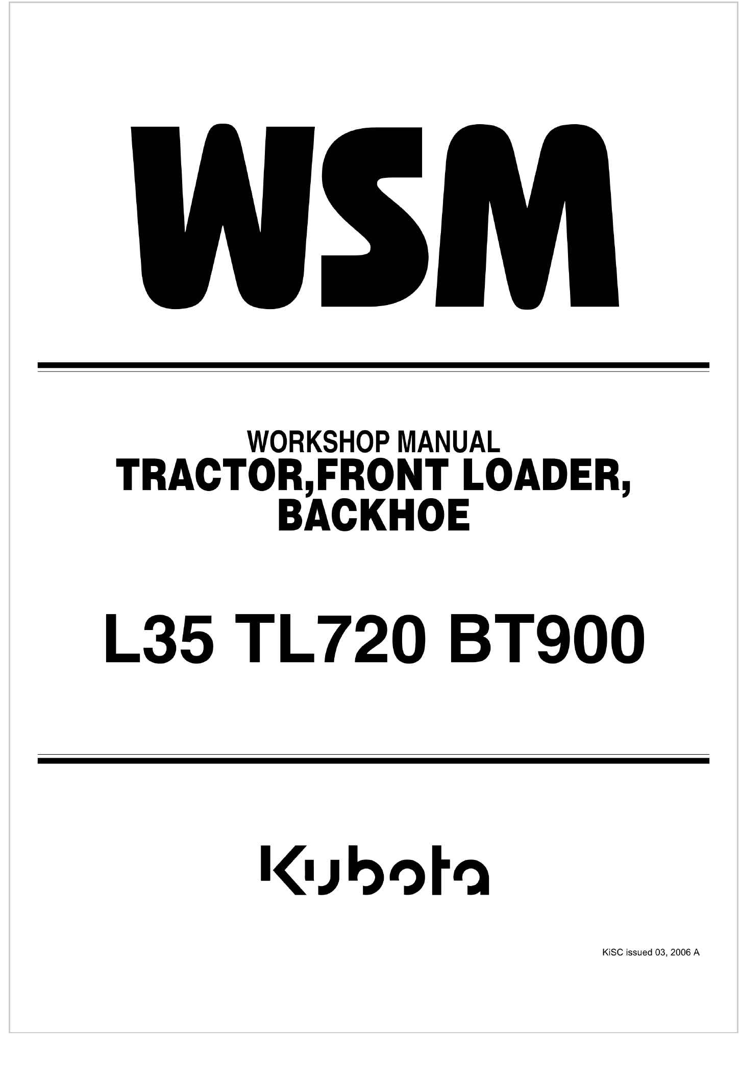 Kubota Front Loader TL720 Workshop Manual