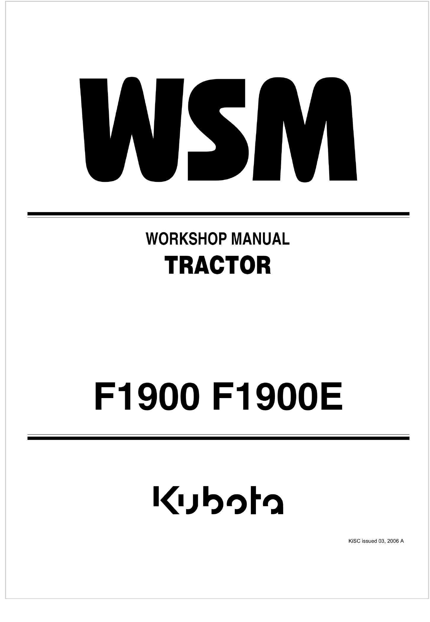 Kubota Front Mount Mower F1900E Workshop Manual
