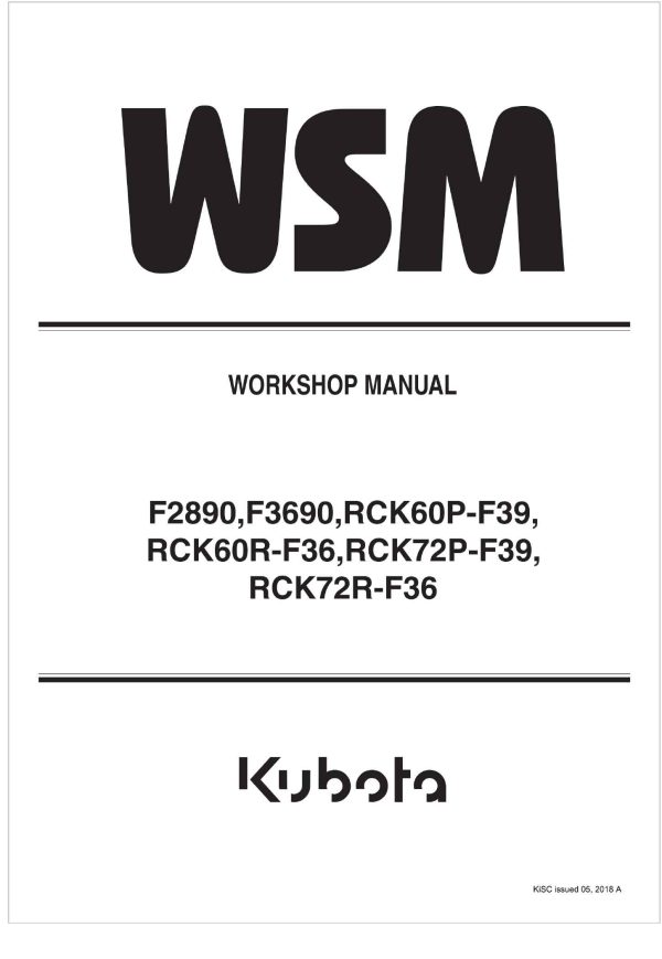 Kubota Front Mount Mower F2890 Workshop Manual