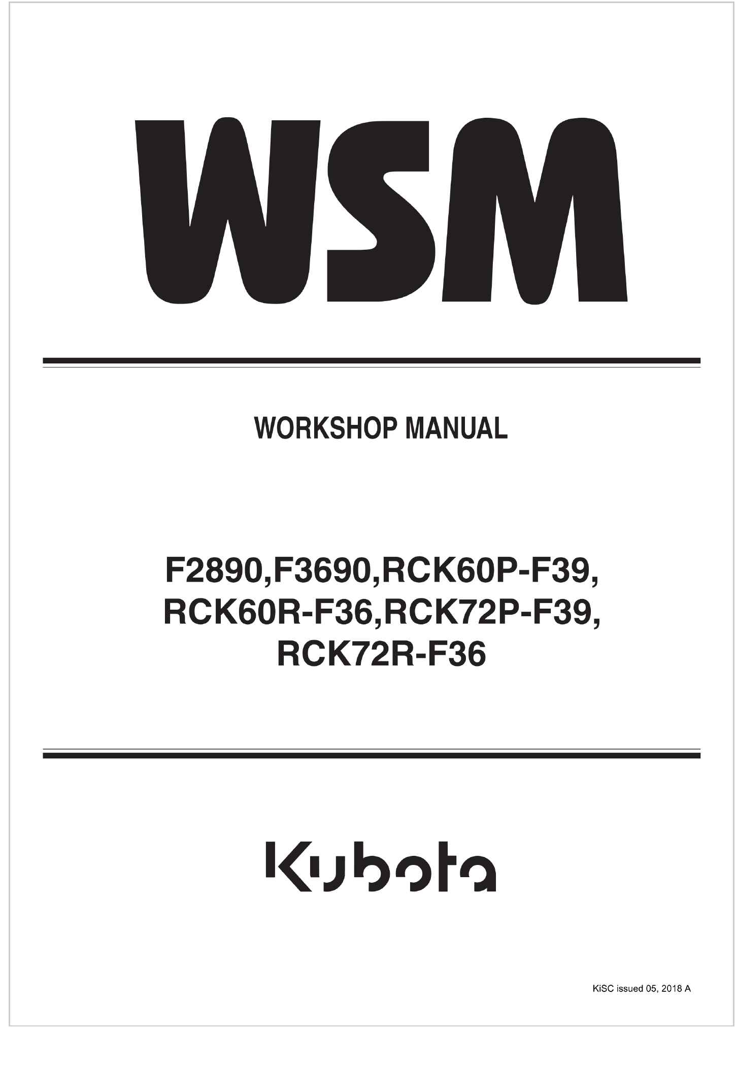 Kubota Front Mount Mower F3690 Workshop Manual