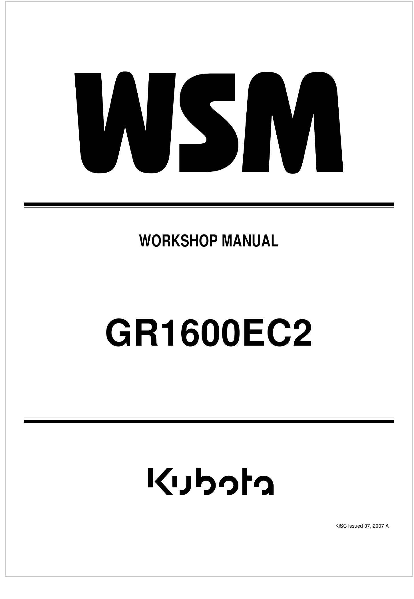 Kubota Garden Tractor GR1600EC2 Workshop Manual