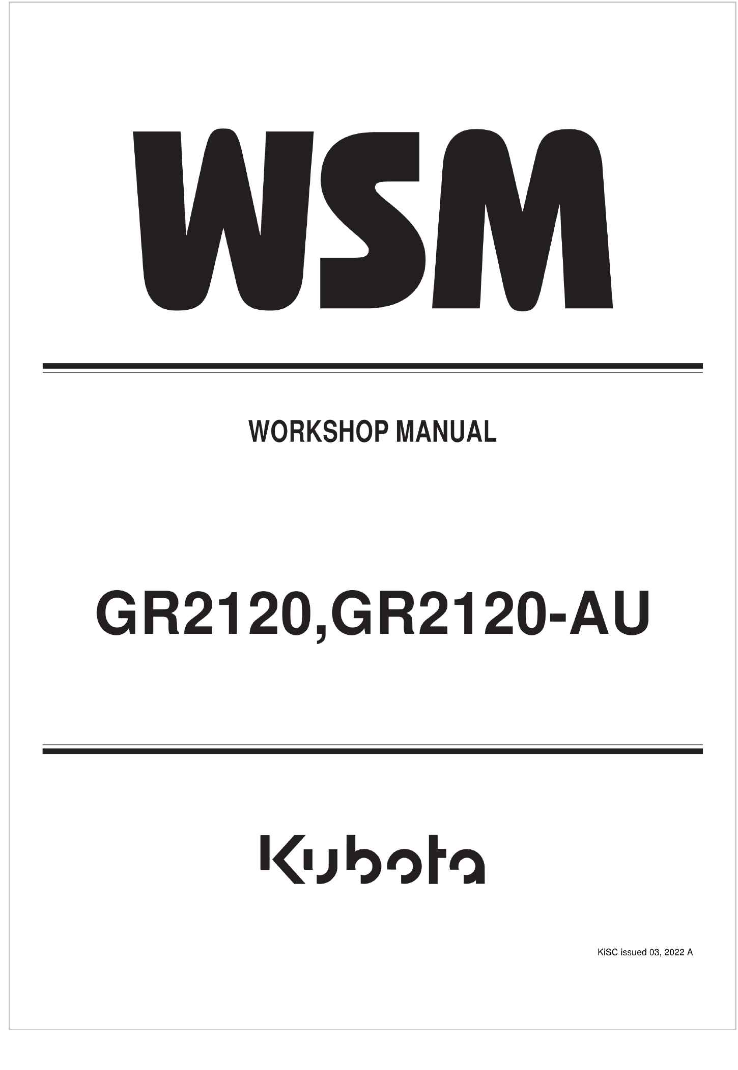 Kubota Garden Tractor GR2120 AU Workshop Manual